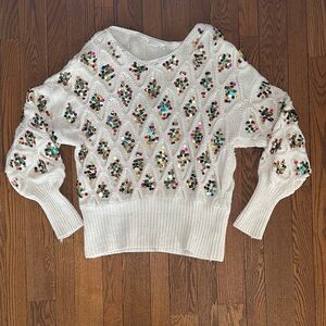 Anthropologie Multicolor Sequin White Sweater